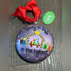 New with tags old stock Coton Colors glass Christmas ornament. Luke 2:14